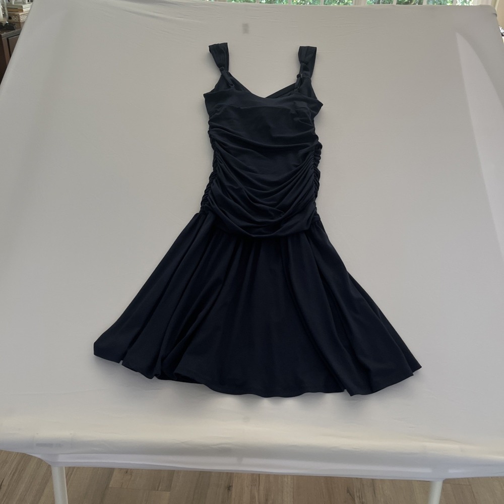 VTG Y2K Bebe Women’s Ruched Side Bodycon Dress Navy Blue Size Small Made In USA - Picture 14 of 16